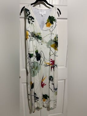 Hugo Boss Women’s Floral V-Neck Maxi Dress in White with Multicolor Print